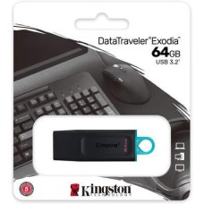 Pen Drive DataTraveler Exodia 64GB Kingston USB 3.2, Preto/Azul - DTX/64GB