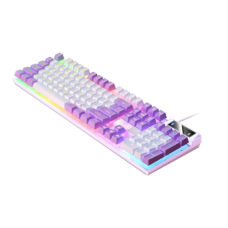 Teclado Computador Usb Gamer RGB Semimecânico - Roxo e Branco com Luz Mista